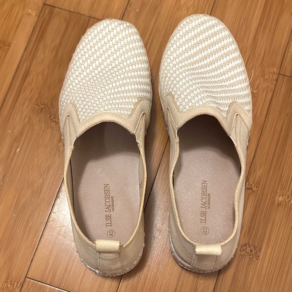 Ilse Jacobsen Cream Woven Slip-On Sneakers